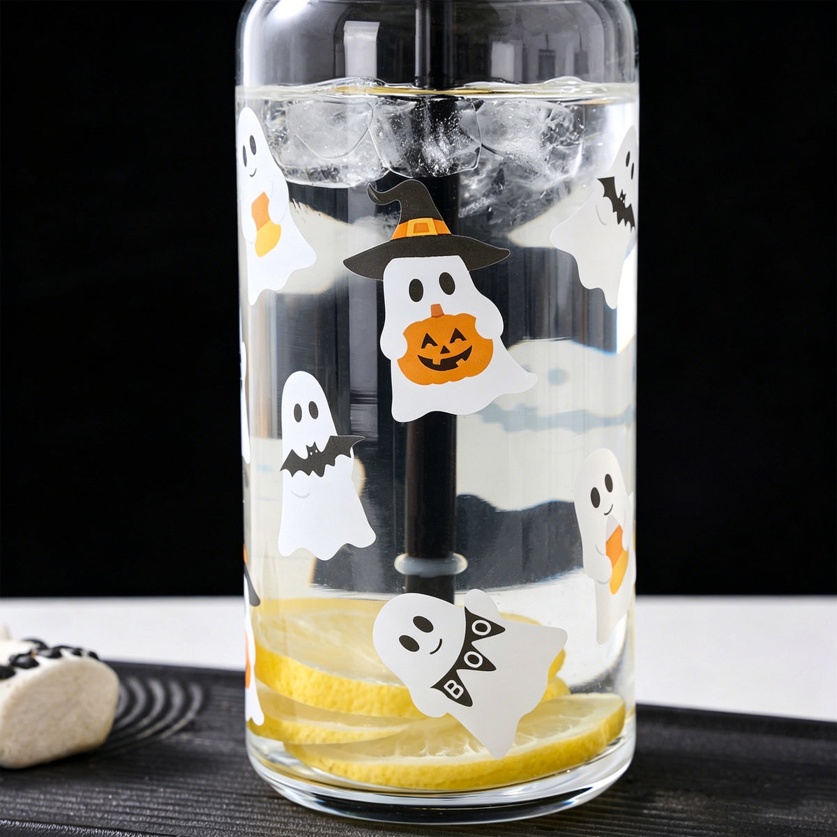Way to Celebrate Halloween Mixed Ghost Glass Can Sipper Tumbler, 20 oz