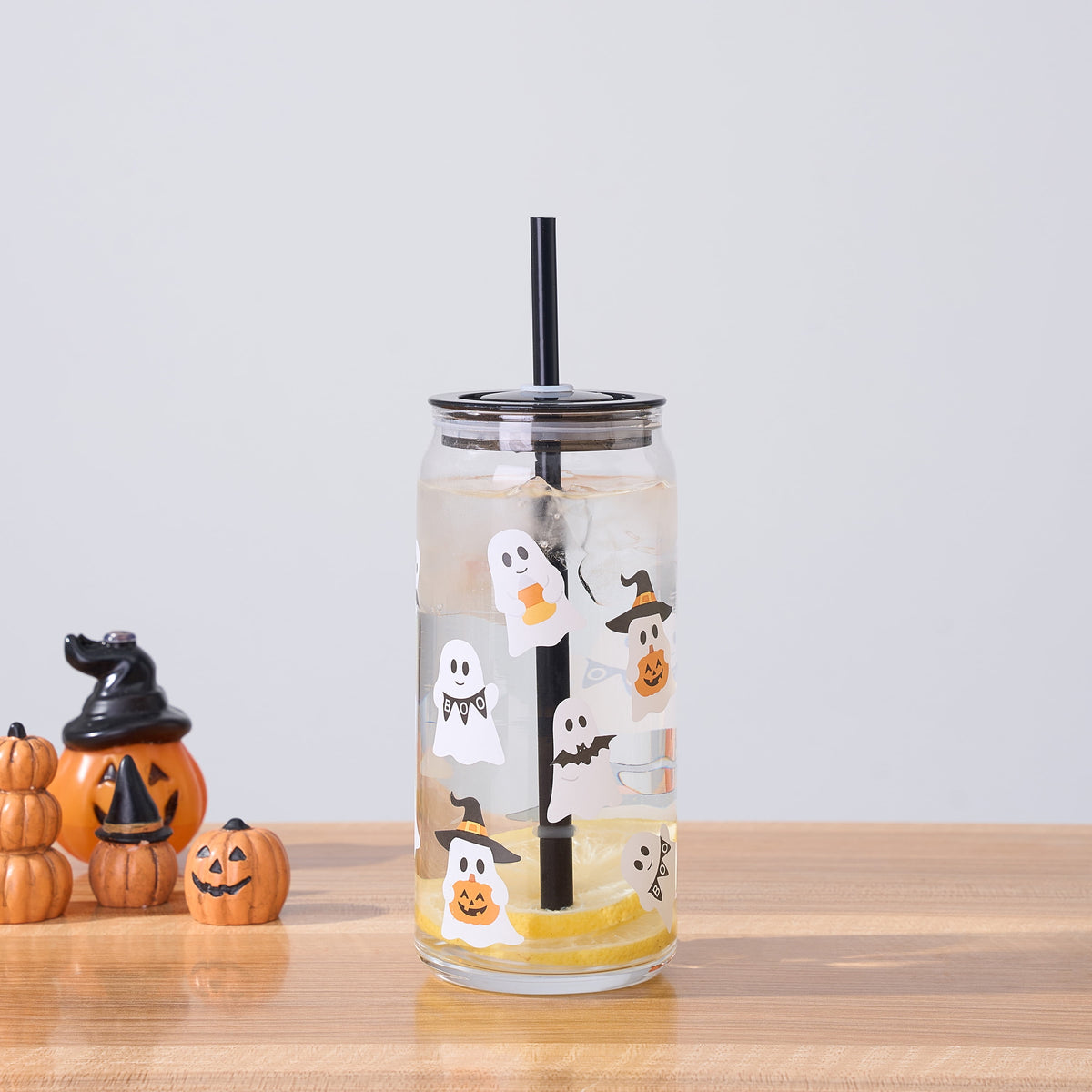 Way to Celebrate Halloween Mixed Ghost Glass Can Sipper Tumbler, 20 oz